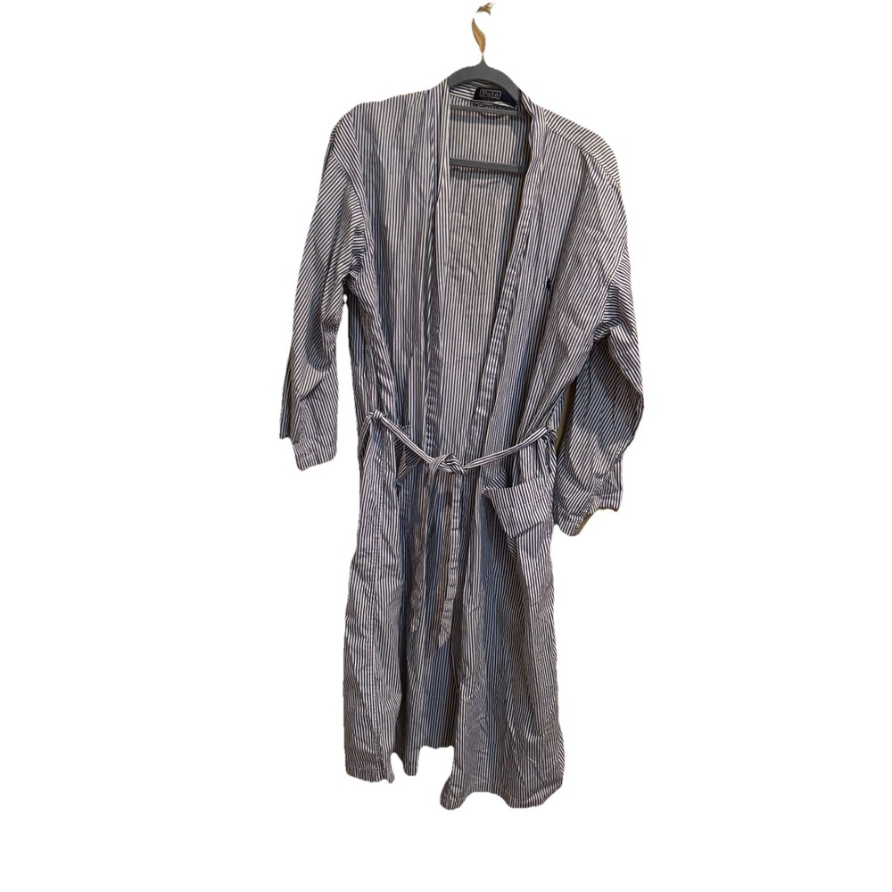 Polo Ralph Lauren Men's Cotton Robe Blue White Stripe Belted‎  Bath Robe Large